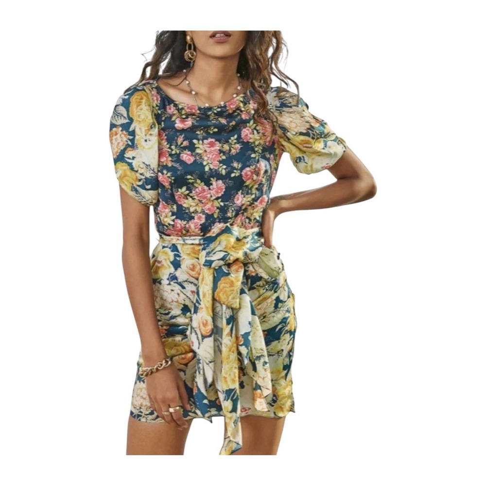 Hemant & Nandita Dress Women's Small Short Sleeve Floral Cocktail Party